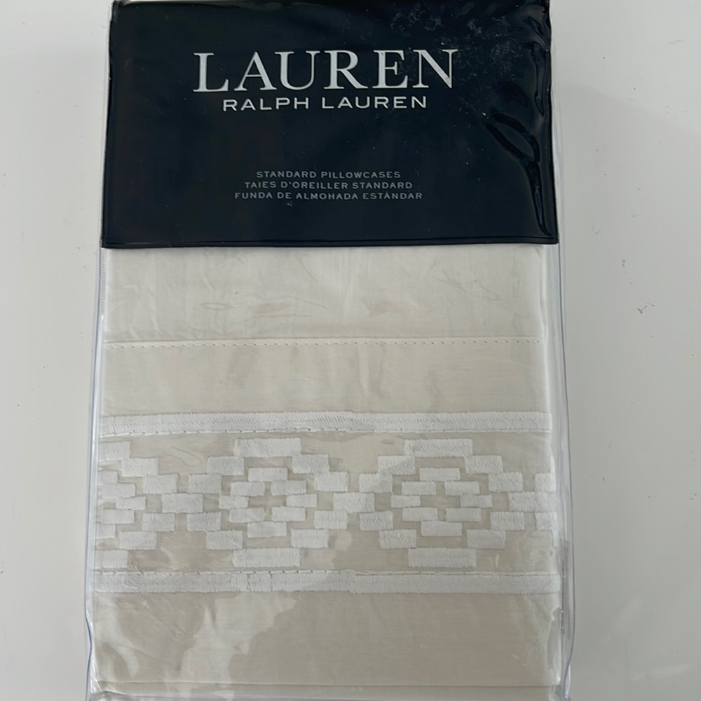 New Ralph Lauren Mason Cream Embroidered 2 Standard Pillowcases. $150